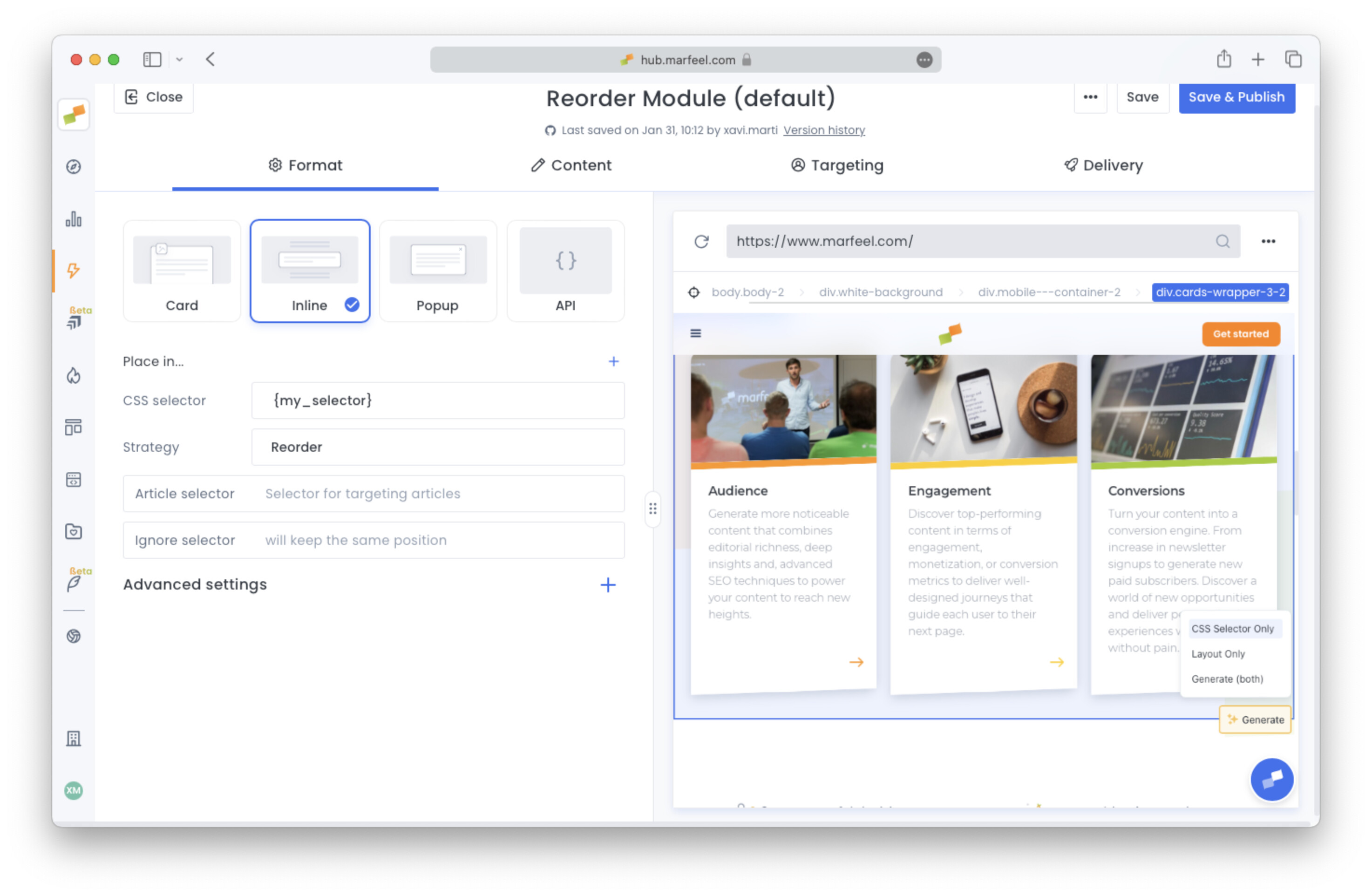 Generate CSS Selector Only option in the element dropdown menu|690x450