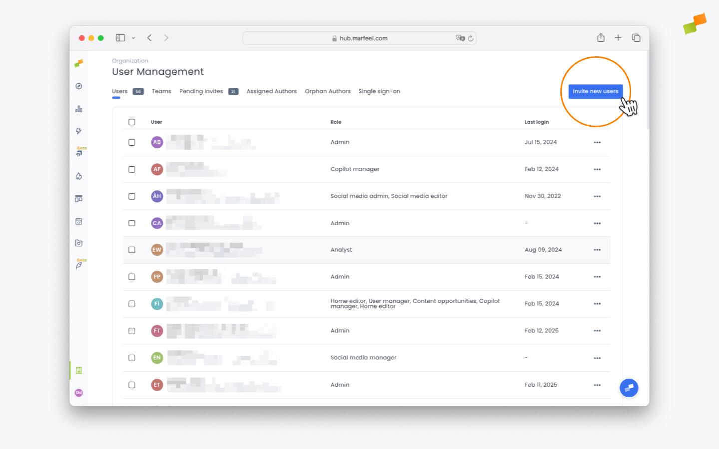 Invite new users button in the top-right corner of User Management|690x431