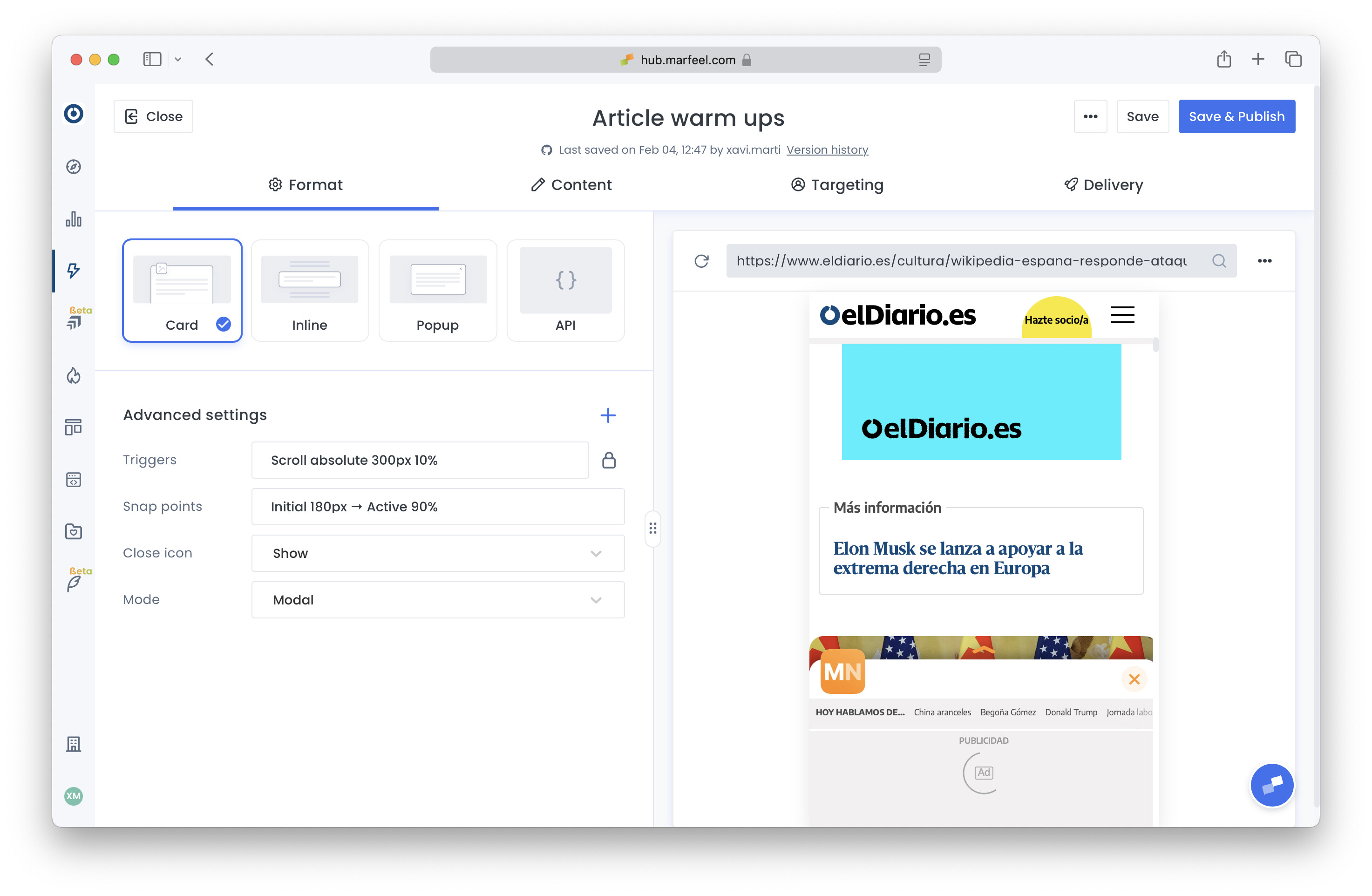 Flowcard format tab showing triggers and snappoints configuration|690x450