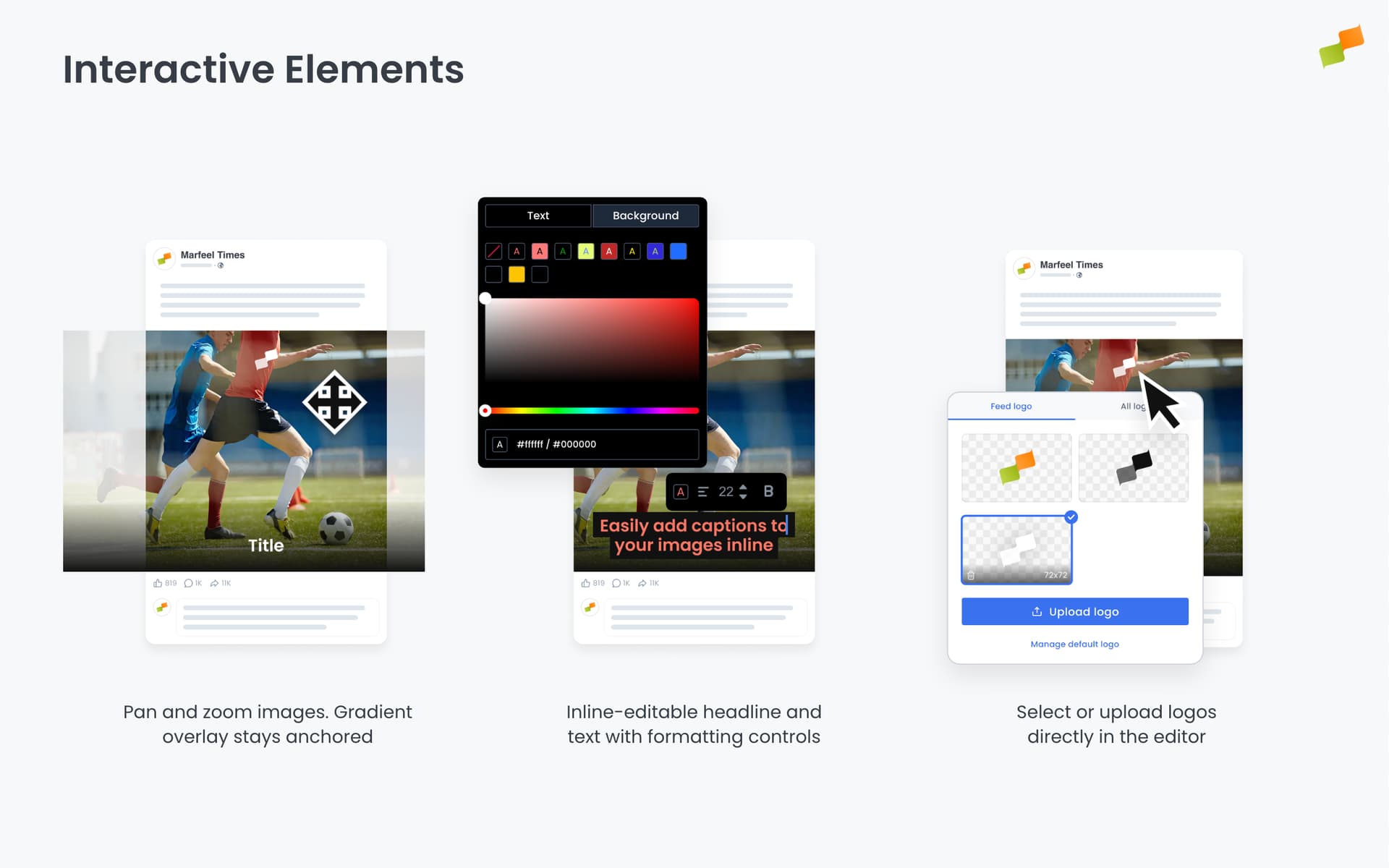 Amplify Layout Editor showing interactive editable text fields and image controls for social media managers