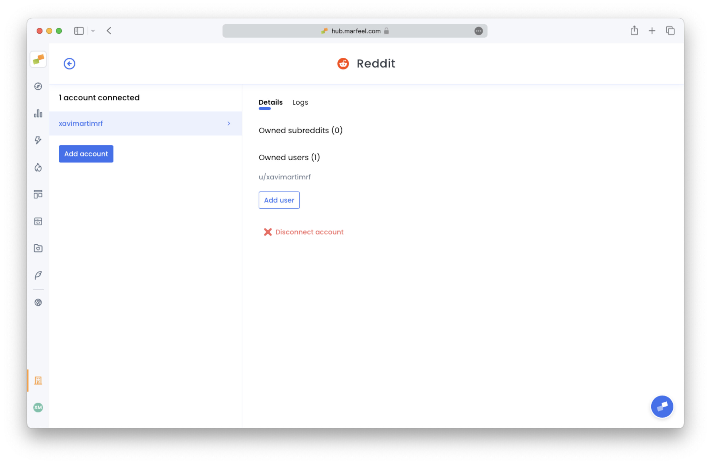 Reddit integration settings showing owned subreddits and authenticated user configuration|690x450