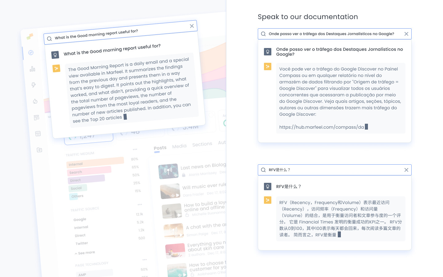 Marfeel Documentation Assistant answering product questions in Omnisearch