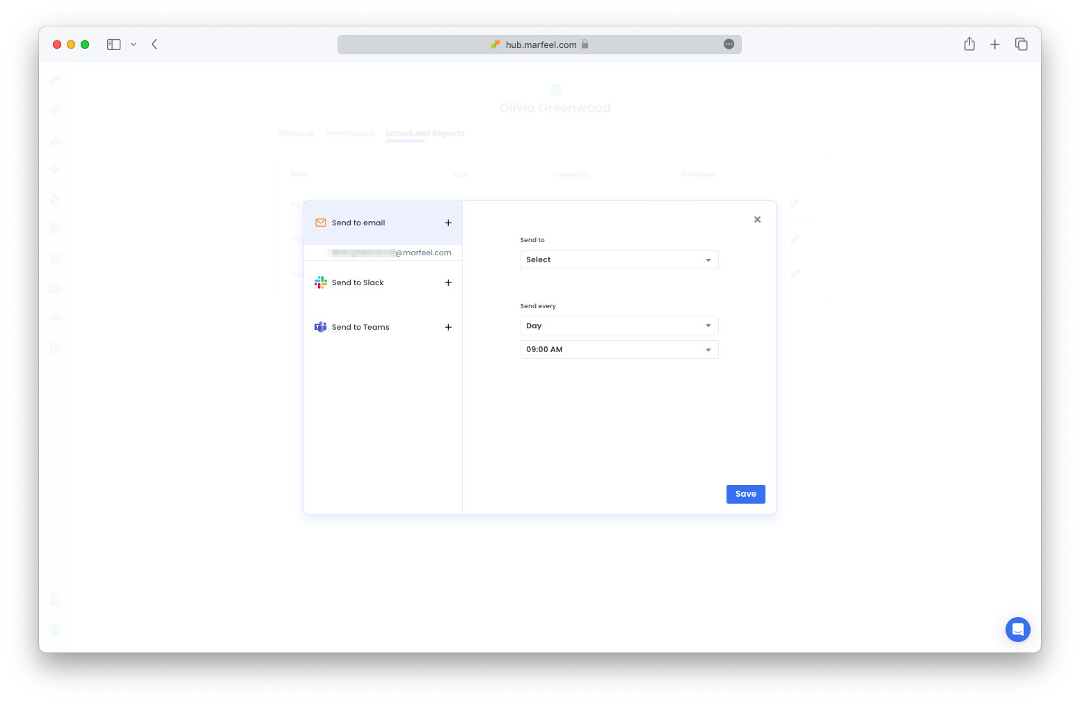 Delivery method dialogue box with email, Slack, and Teams options|690x449