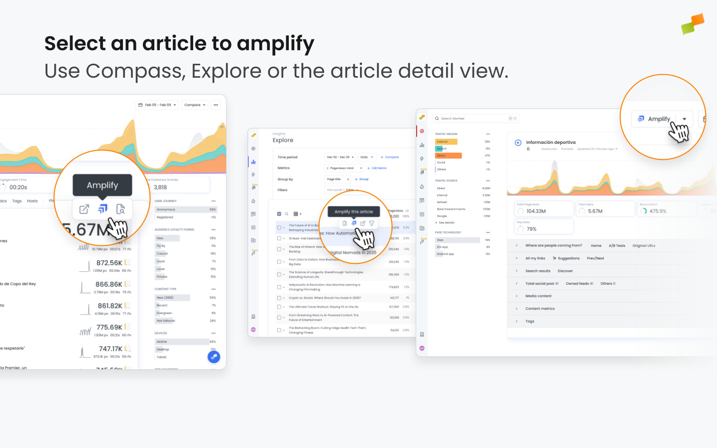 Article selection screen for editing an existing Amplify profile|690x431