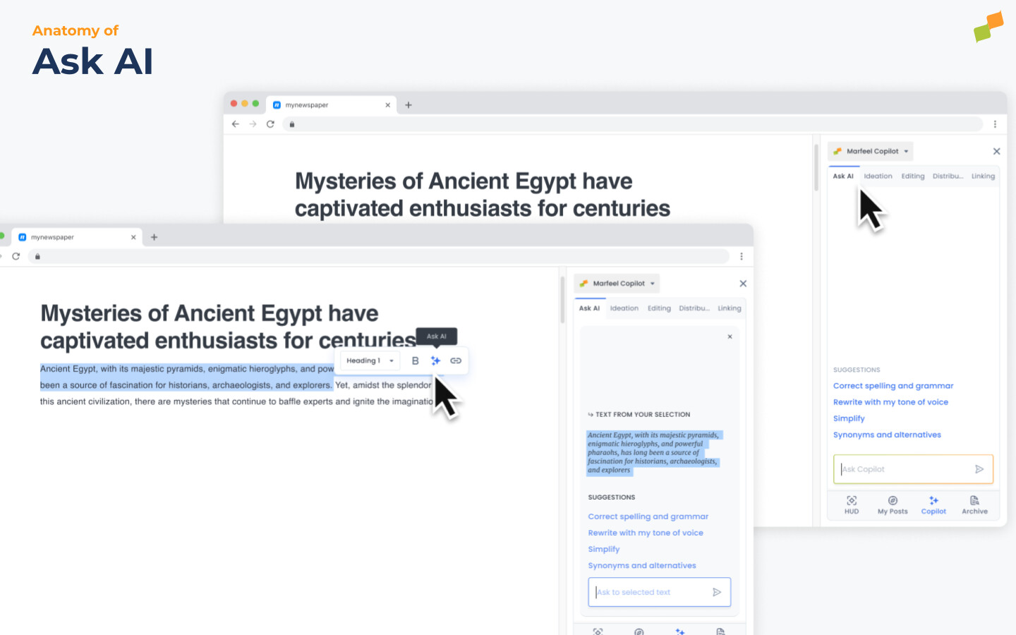 Ask AI chat interface showing a custom AI query and response