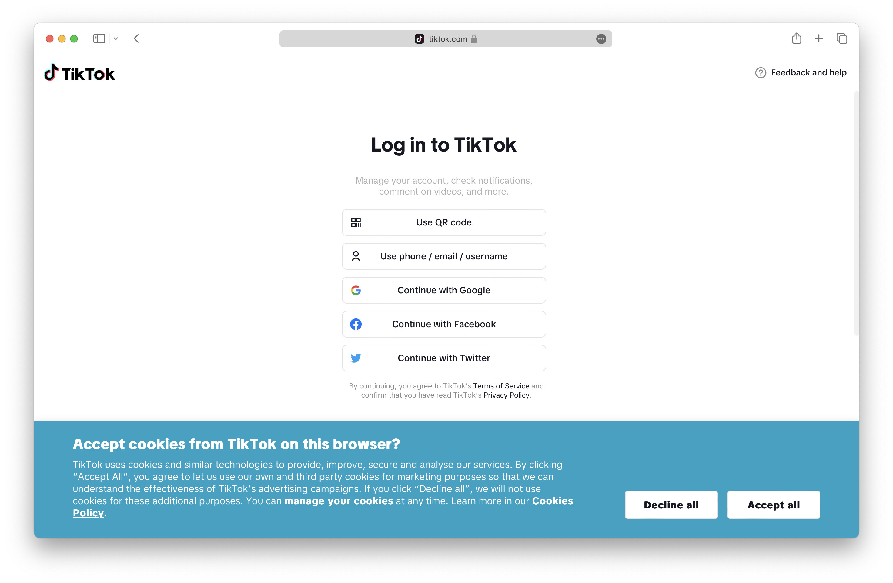 TikTok login screen prompting for account credentials|690x450