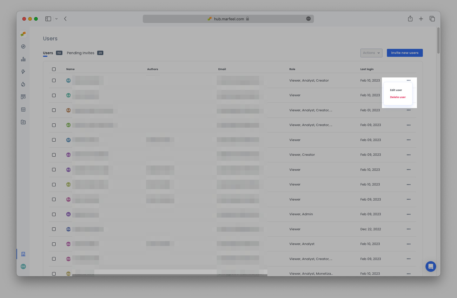 Organization settings user list with the edit user option highlighted|690x449