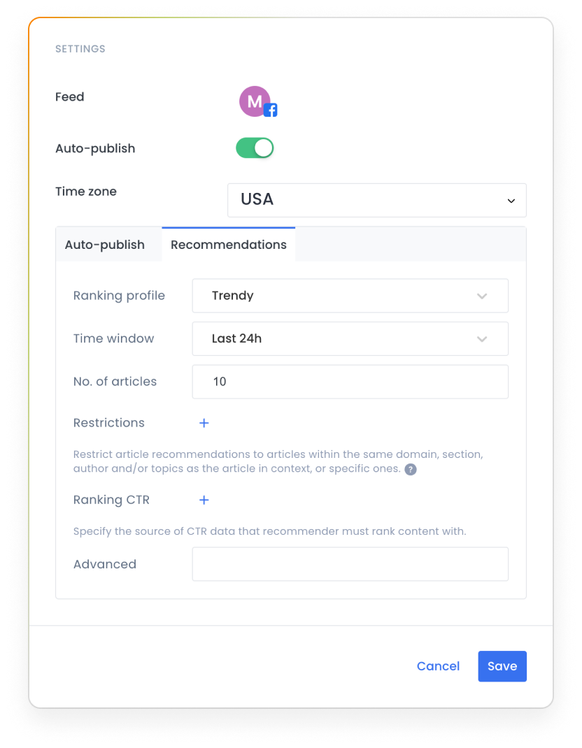 Marfeel Amplify - Recommendations settings