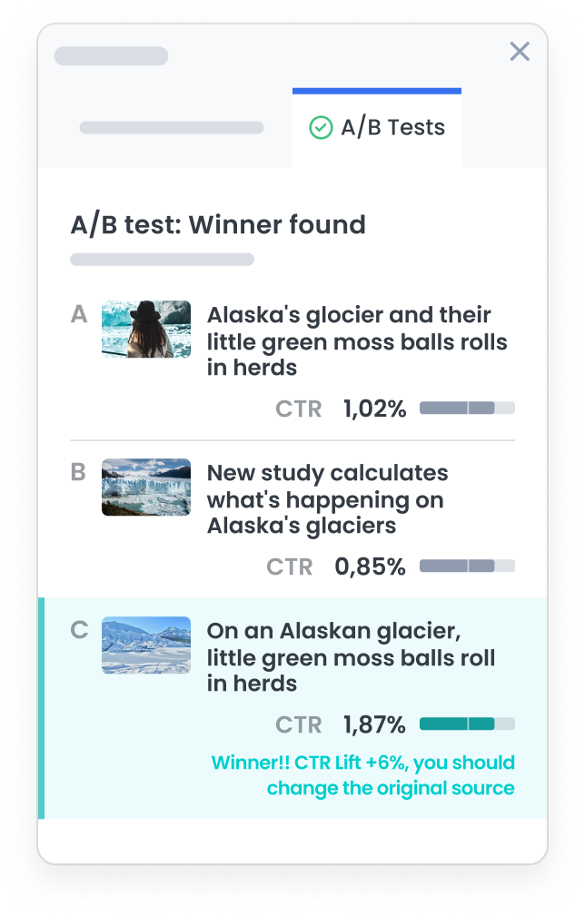 Marfeel HUD - AB test results