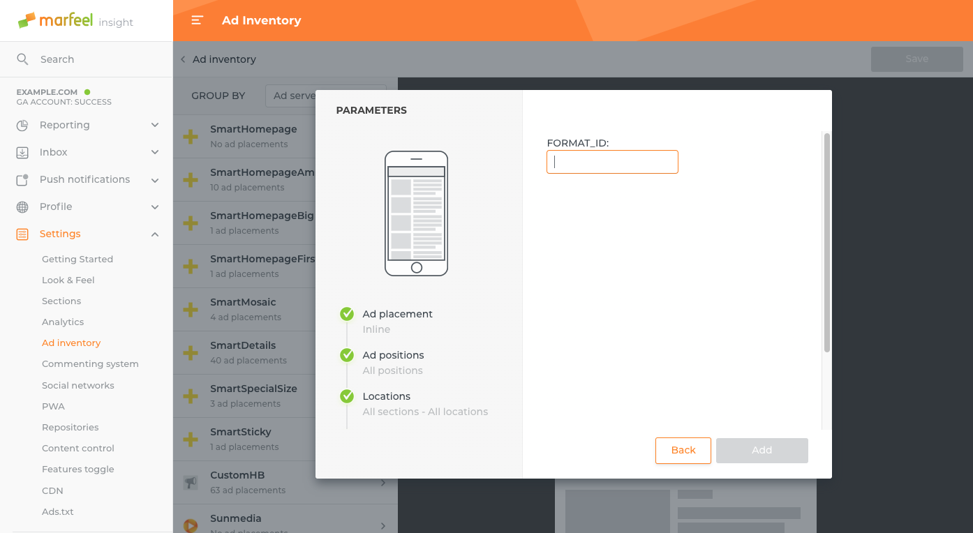 Fill in parameters