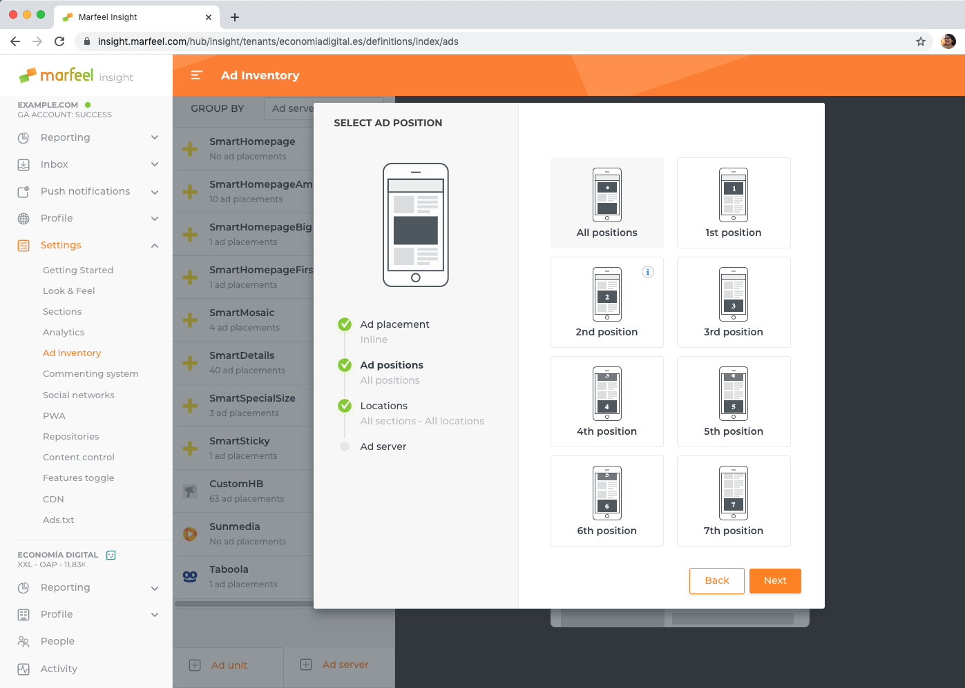 Select placement position