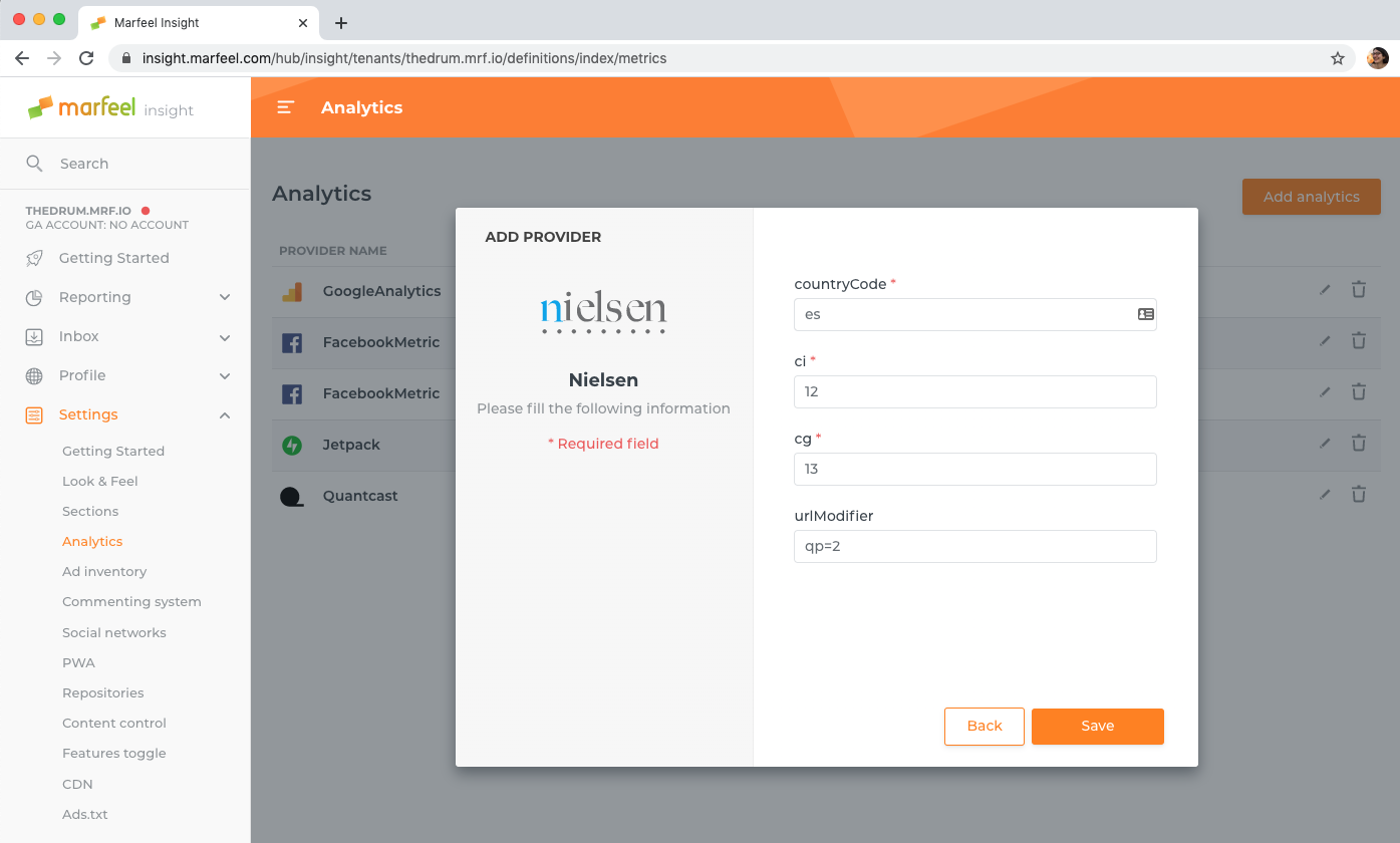 Metrics providers configure one